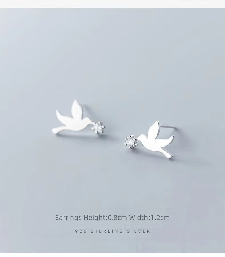 pendientes de tuerca con diseño de pájaros para mujer, aretes de Plata de Ley 925