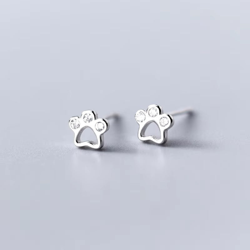 pendientes de plata de ley 925 con forma de pata de perro para mujer, aretes de circonita brillante