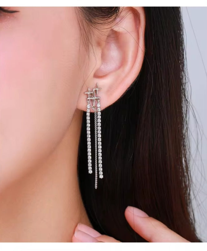 pendientes largos de gota con borlas para mujer, de Plata de Ley 925 auténtica