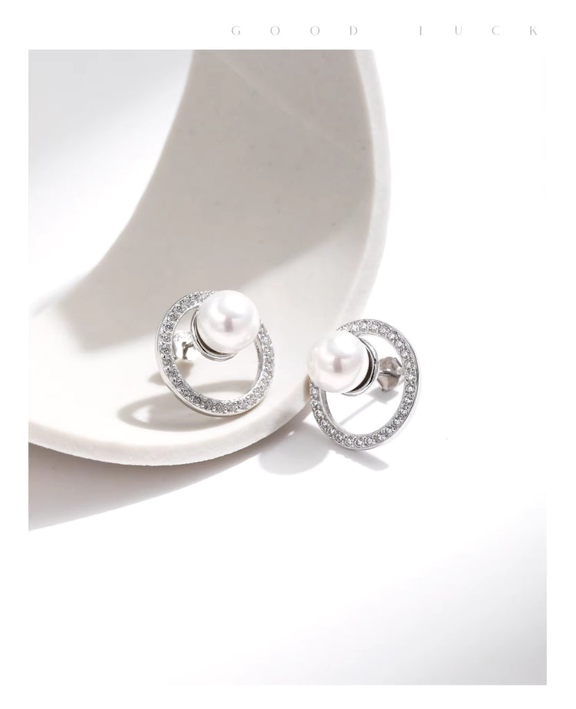 pendientes de plata de ley 925 con perlas de cristal, joyería fina hueca de lujo