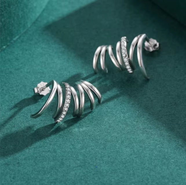 pendientes de plata de ley 925 con líneas geométricas