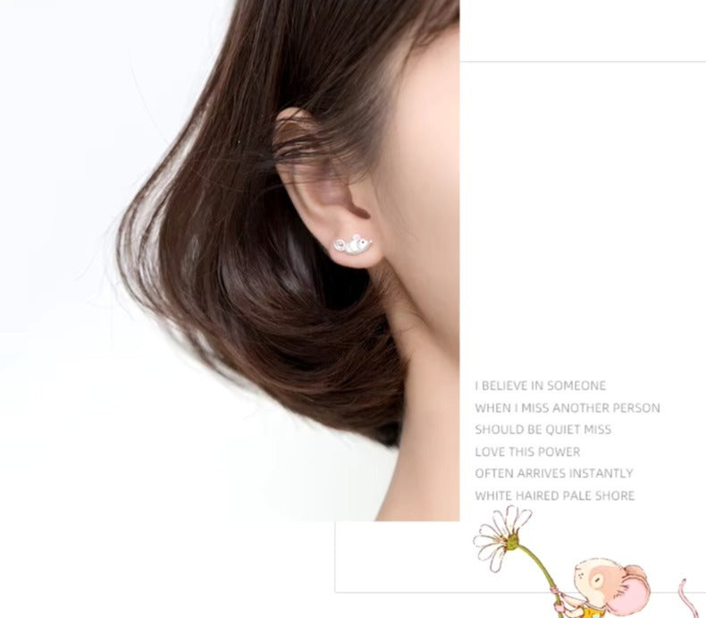pendientes de plata de primera ley con forma de ratón para mujer, aretes pequeños
