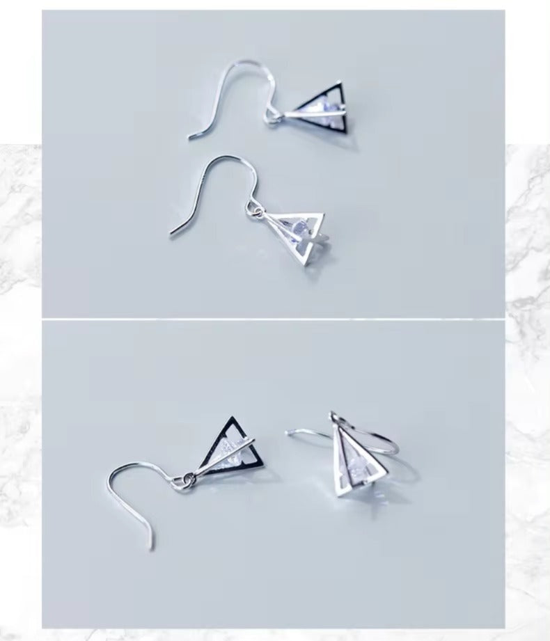 pendientes colgantes triangulares 3D de Plata de Ley 925 para mujer, aretes de gota de circonia