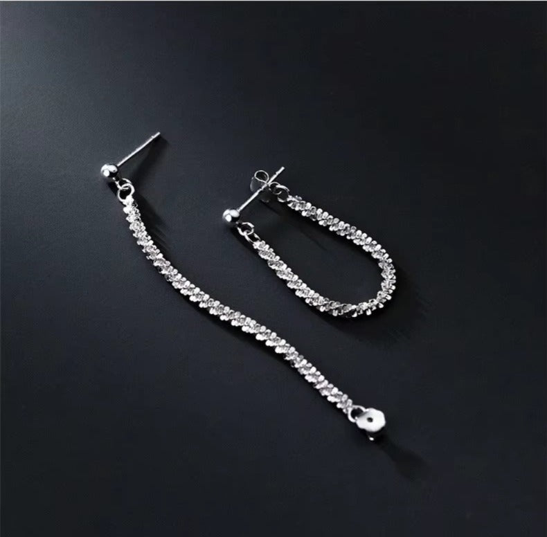 Plata de Ley 925 plata brillante línea Simple de cadena pendientes de broche a la moda fiesta