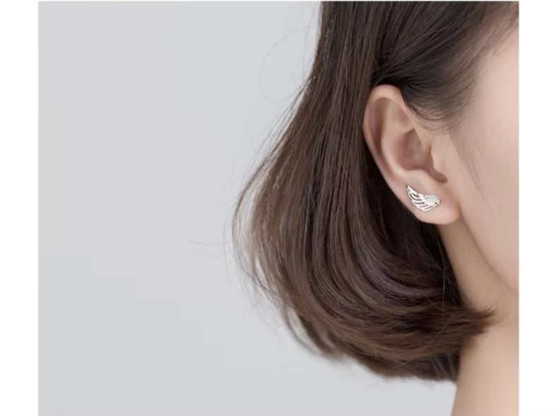 pendientes de tuerca de plumas para mujer, de Plata de Ley 925 auténtica, alas de Ángel