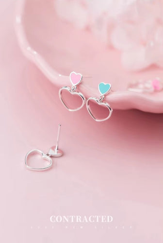 pendientes de plata de ley 2021 con corazones esmaltados para mujer