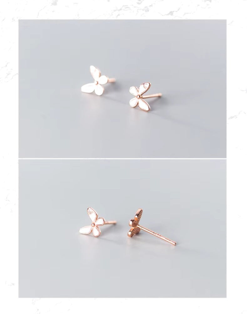 pendientes de tuerca de mariposa de baile para mujer, de esmalte de 925 Plata de ley