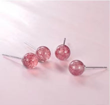 Load image into Gallery viewer, pendientes de plata de ley 925 para mujer, joyería de moda, pequeños pendientes de tuerca de cristal de fresa