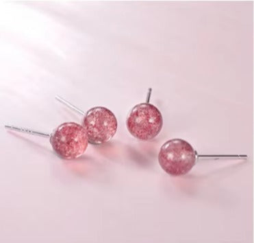 pendientes de plata de ley 925 para mujer, joyería de moda, pequeños pendientes de tuerca de cristal de fresa