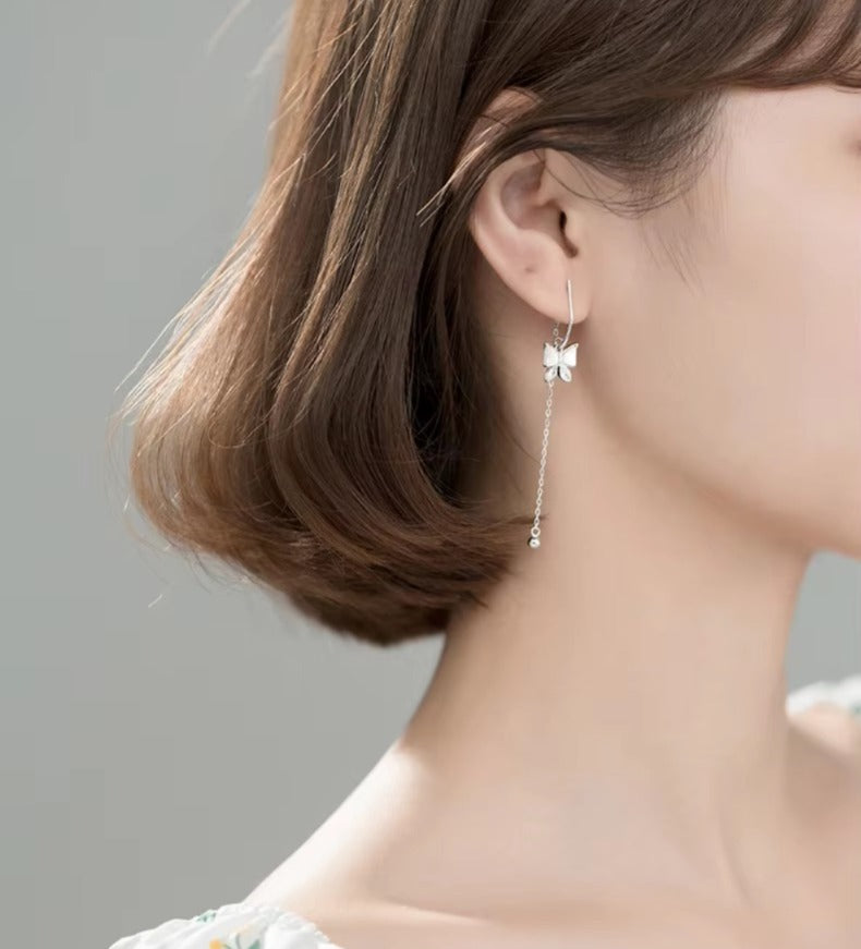 pendientes de plata esterlina 925 para mujer, aretes de gota con borla de bola de mariposa de baile