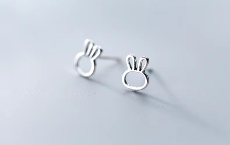 pendientes de plata de ley 100% para niña y niño, aretes pequeños y sencillos de conejo