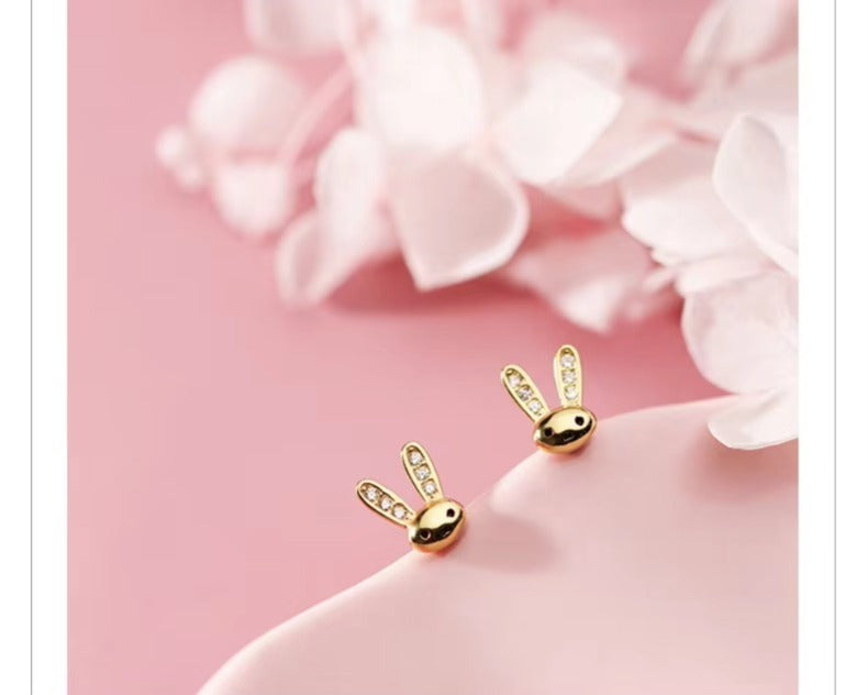 pendientes de plata de ley 925 con forma de Mini conejo para mujer, joyería fina