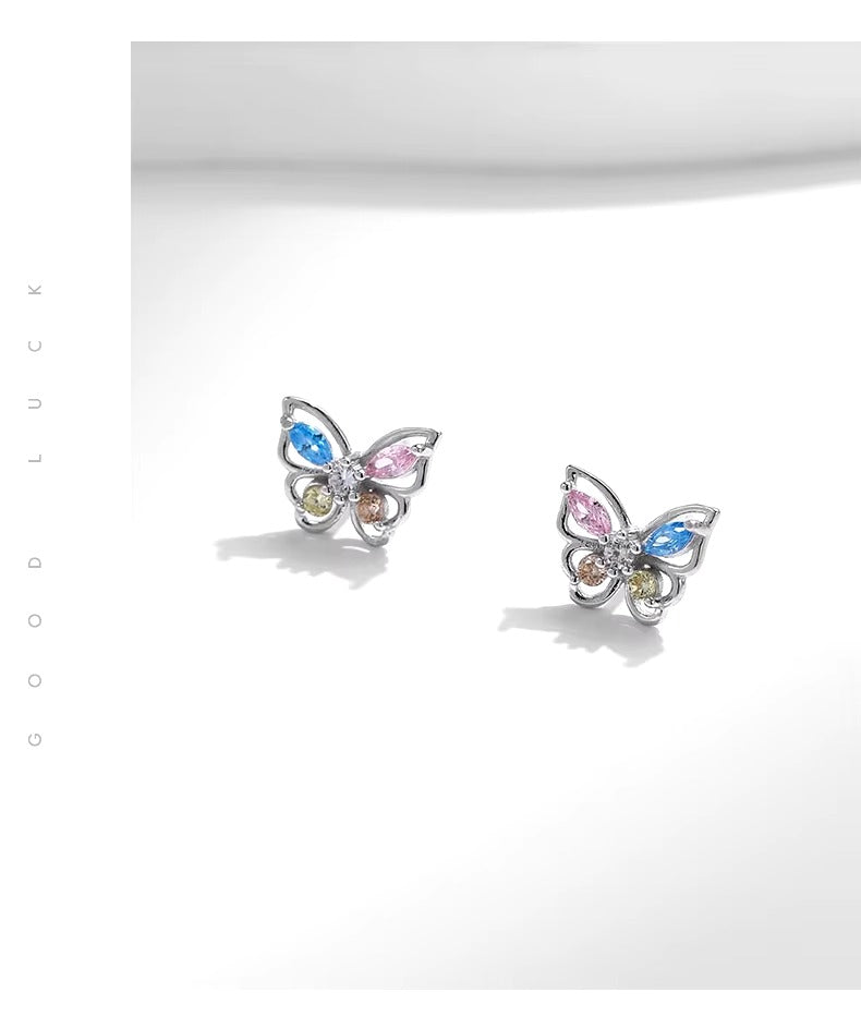 pendientes de plata de ley 925 para mujer, aretes de circonita de colores del Arcoíris