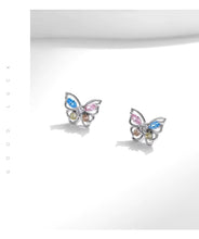 Load image into Gallery viewer, pendientes de plata de ley 925 para mujer, aretes de circonita de colores del Arcoíris