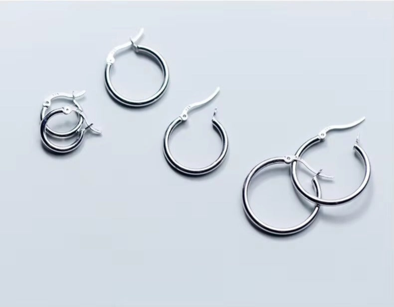 Charm Simple Real 925 Plata de Ley grandes pendientes de aro redondos para mujer