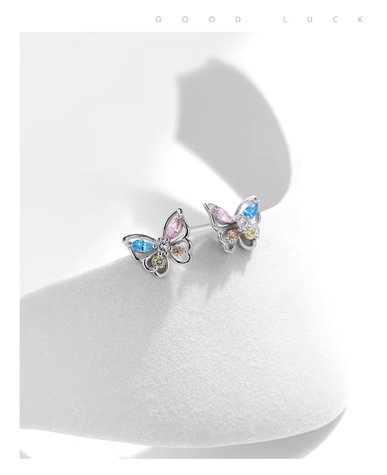 pendientes de plata de ley 925 para mujer, aretes de circonita de colores del Arcoíris