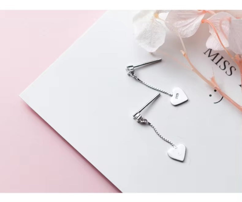 pendientes de plata esterlina 925 auténtica para mujer, aretes colgantes de corazones de línea Simple