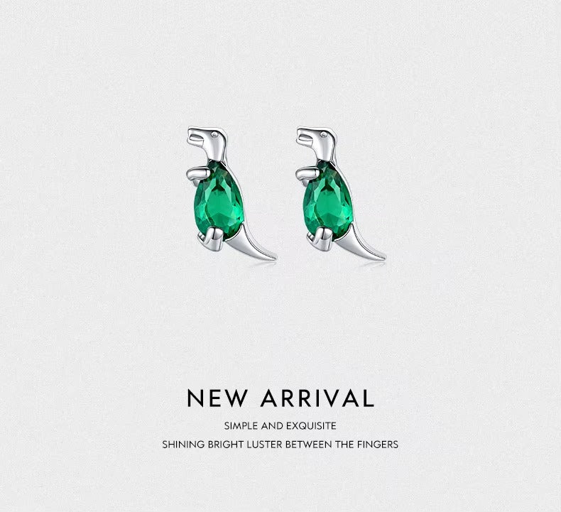 pendientes de plata de ley 925 para mujer y niña, aretes de cristal, tiranosaurio, pequeños