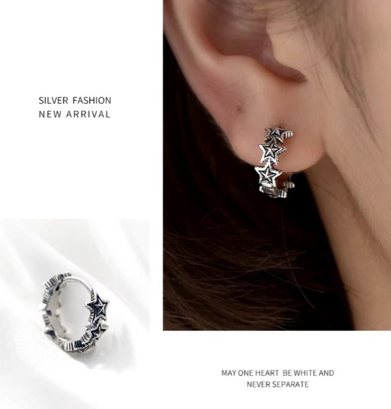 pendientes de plata de ley 925 con forma de estrella para mujer, aretes exquisitos y apilables