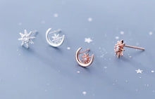 Load image into Gallery viewer, pendientes de plata de ley 925 con forma de luna y sol, joyería de plata