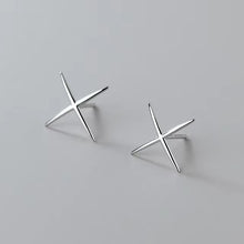 Load image into Gallery viewer, pendientes de plata de ley 100% para mujer, aretes sencillos con forma de X, Color dorado