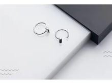 Load image into Gallery viewer, pendientes de aro de plata de obsidiana para mujer, aretes rectangulares de moda