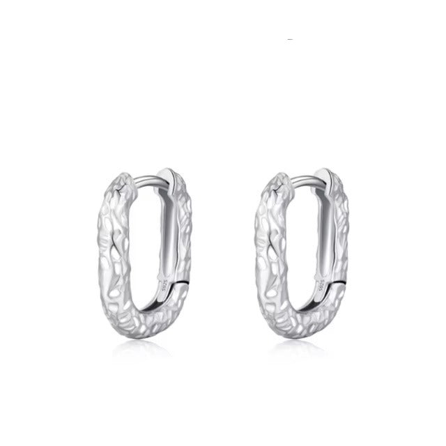 pendientes de aro de Plata de Ley 925 con textura en forma de U para mujer