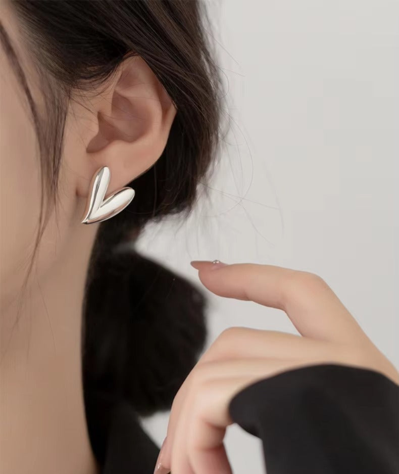 pendientes de plata de ley 925 con forma de corazón brillante para mujer