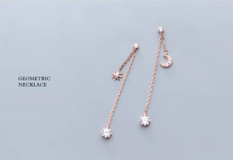 pendientes de plata de ley 925 con forma de luna para mujer