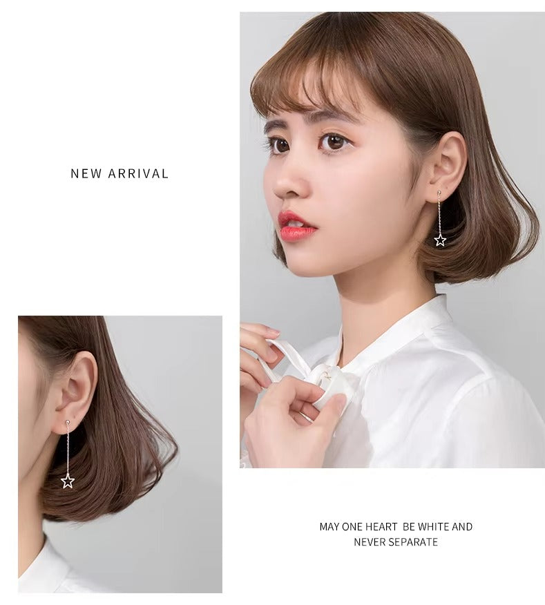 pendientes largos de Plata de Ley 925 con borla para mujer, aretes colgantes de estrellas