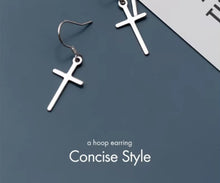Load image into Gallery viewer, pendientes de plata de ley 925 con forma de cruz para mujer, joyería fina con gancho colgante