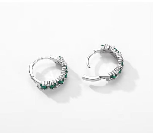 pendientes de aro de circonia de rombo verde y transparente para mujer