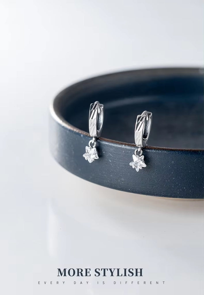 pendientes de aro de Plata de Ley 925 para mujer, joyería fina con estrellas encantadoras
