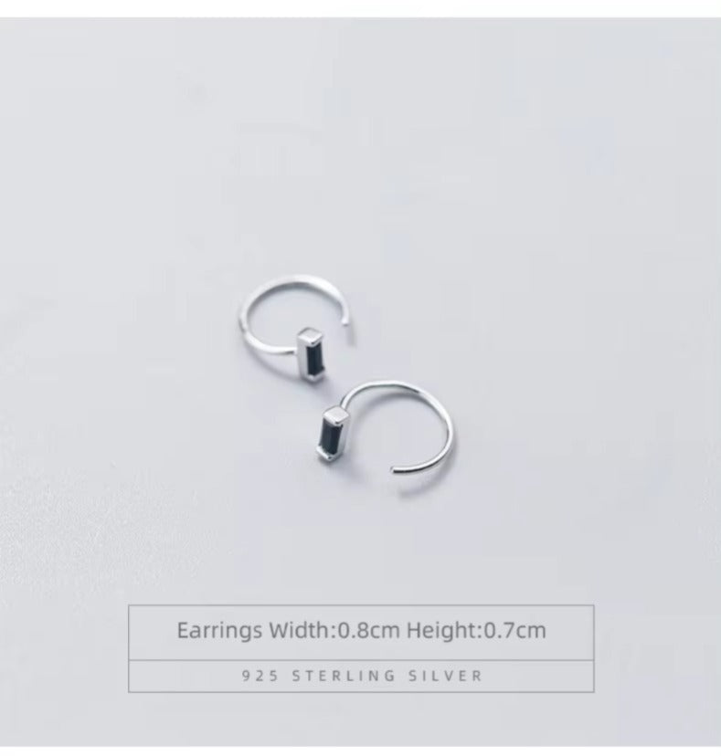 pendientes de aro de plata de obsidiana para mujer