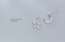 Load image into Gallery viewer, pendientes de plata de ley 925 con forma de luna y Estrella, joyería fina, con brillo