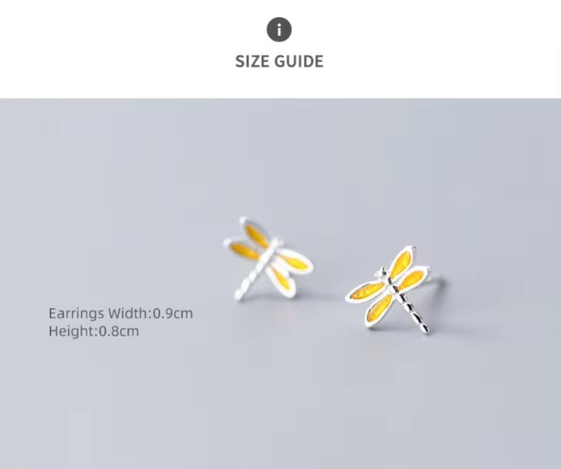 pendientes de plata de ley 100% con forma de libélula