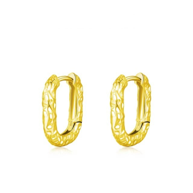 pendientes de aro de Plata de Ley 925 con textura en forma de U para mujer