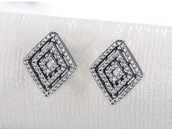pendientes de plata de ley 925 para mujer, joyería fina de compromiso con rombos geométricos Retro