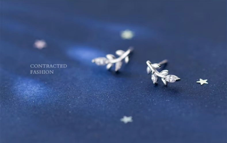 pendientes de tuerca de árbol de hojas pequeñas y lindas para mujer, accesorios coreanos de Plata de Ley 925          e2