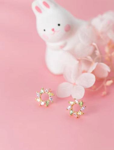 pendientes de tuerca de flor de Sol de cristal colorido para mujer