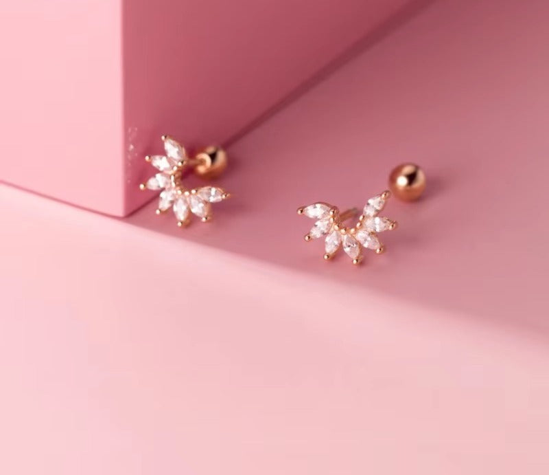 pendientes de tuerca de Plata de Ley 925 para mujer, joyería fina con diseño de planta semicircula