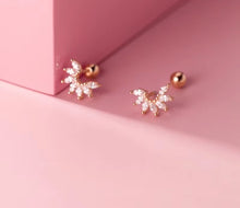 Cargar imagen en el visor de la galería, pendientes de tuerca de Plata de Ley 925 para mujer, joyería fina con diseño de planta semicircula