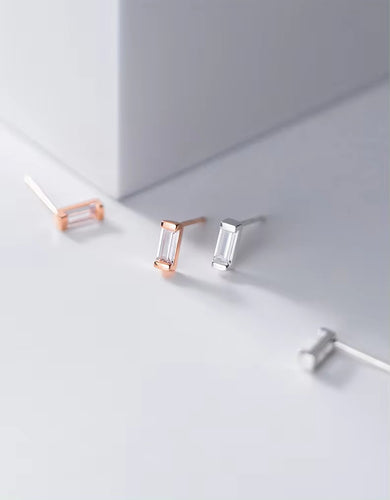 Mini pendientes de plata de ley 100% 925 con circón cuadrado para mujer