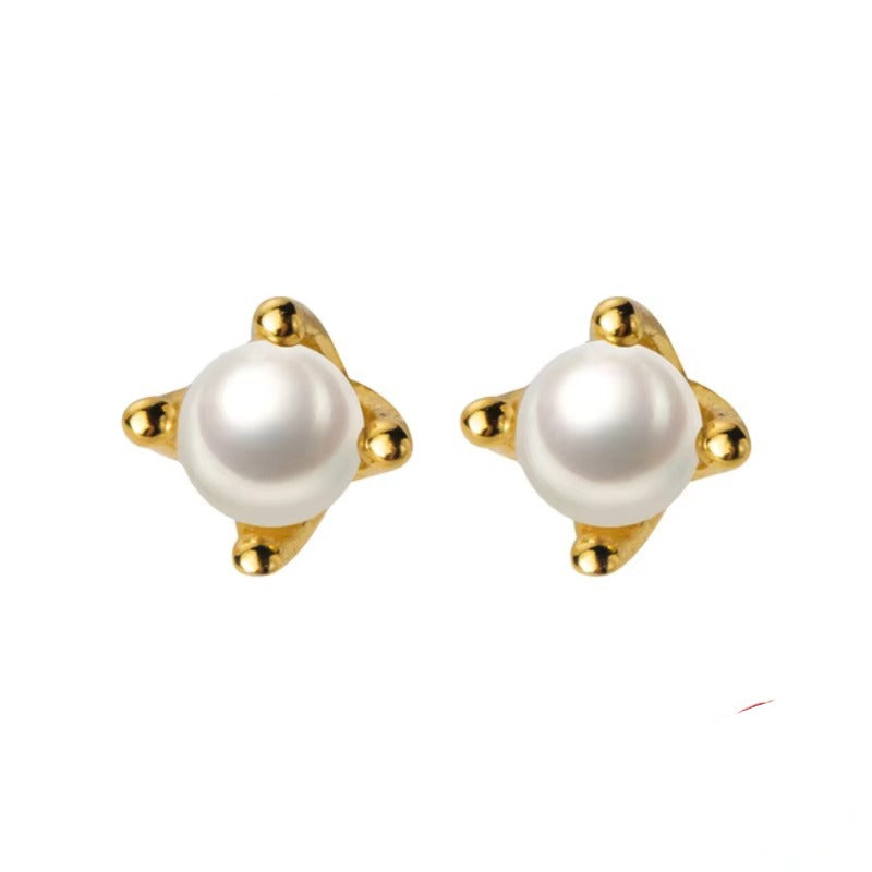 pendientes pequeños de Plata de Ley 925 con perlas naturales para mujer