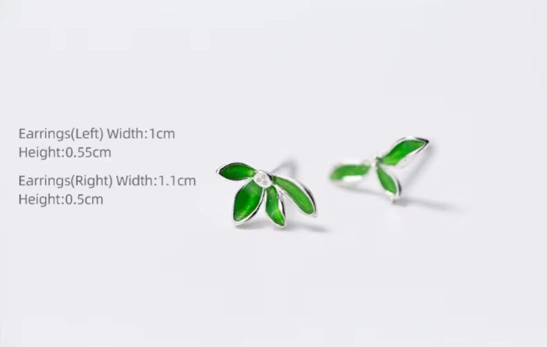 pendientes de tuerca de hojas de esmalte verde para niñas y mujeres