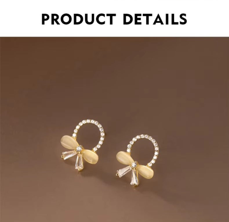 pendientes de plata de ley 925 auténtica para mujer, aretes de lujo con forma de flor de cristal y lazo