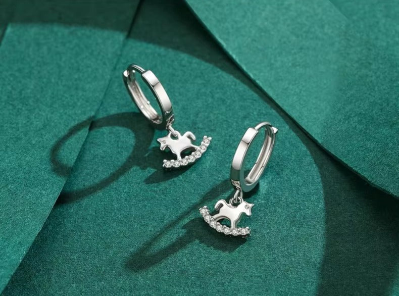 pendientes de aro de plata de ley 2021 con hebillas de caballo de Troya para mujer
