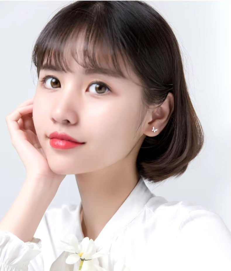 pendientes de tuerca de mariposa de baile para mujer, de esmalte de 925 Plata de ley