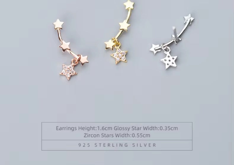 pendientes de plata de ley 925 con forma de estrella centelleante para mujer