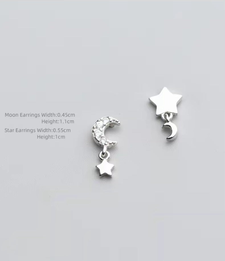 pendientes de plata de ley 925 con forma de luna para mujer